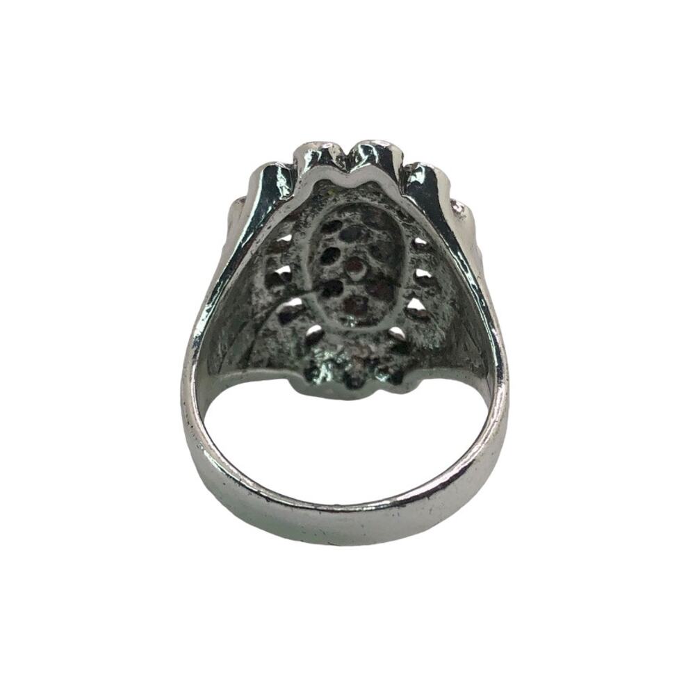 Silver and Red Rhinestone Statement Ring - Size 9 - Picture 6 of 7